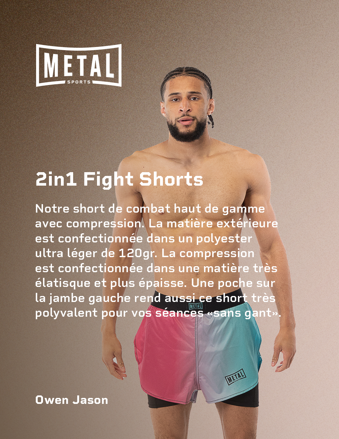 2 in 1 fight short compression ouverture latérale miami vibe bleu rose noir owen jason mma