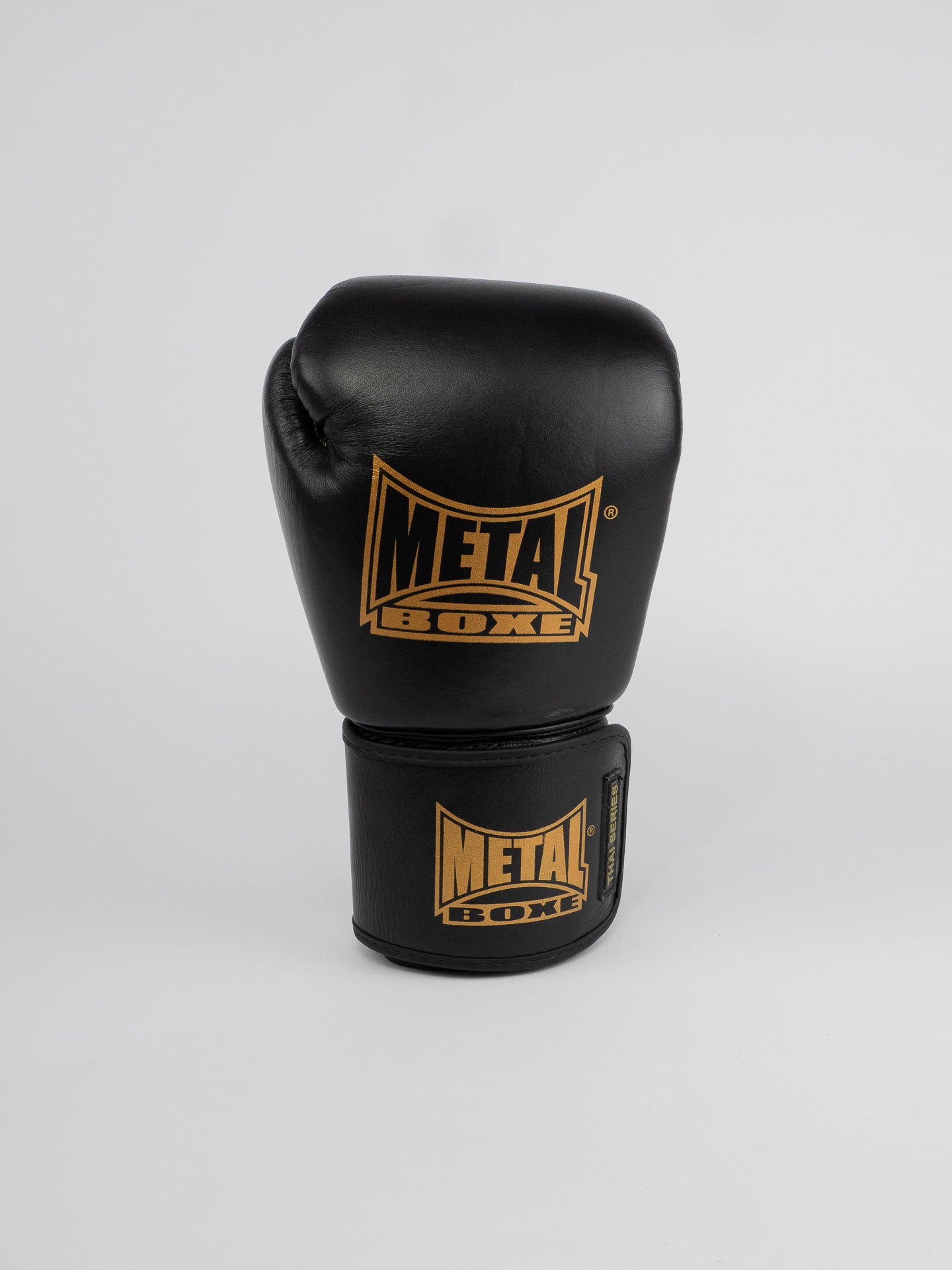 THAI SERIES BLACK GOLD LEATHER BOXING GLOVES