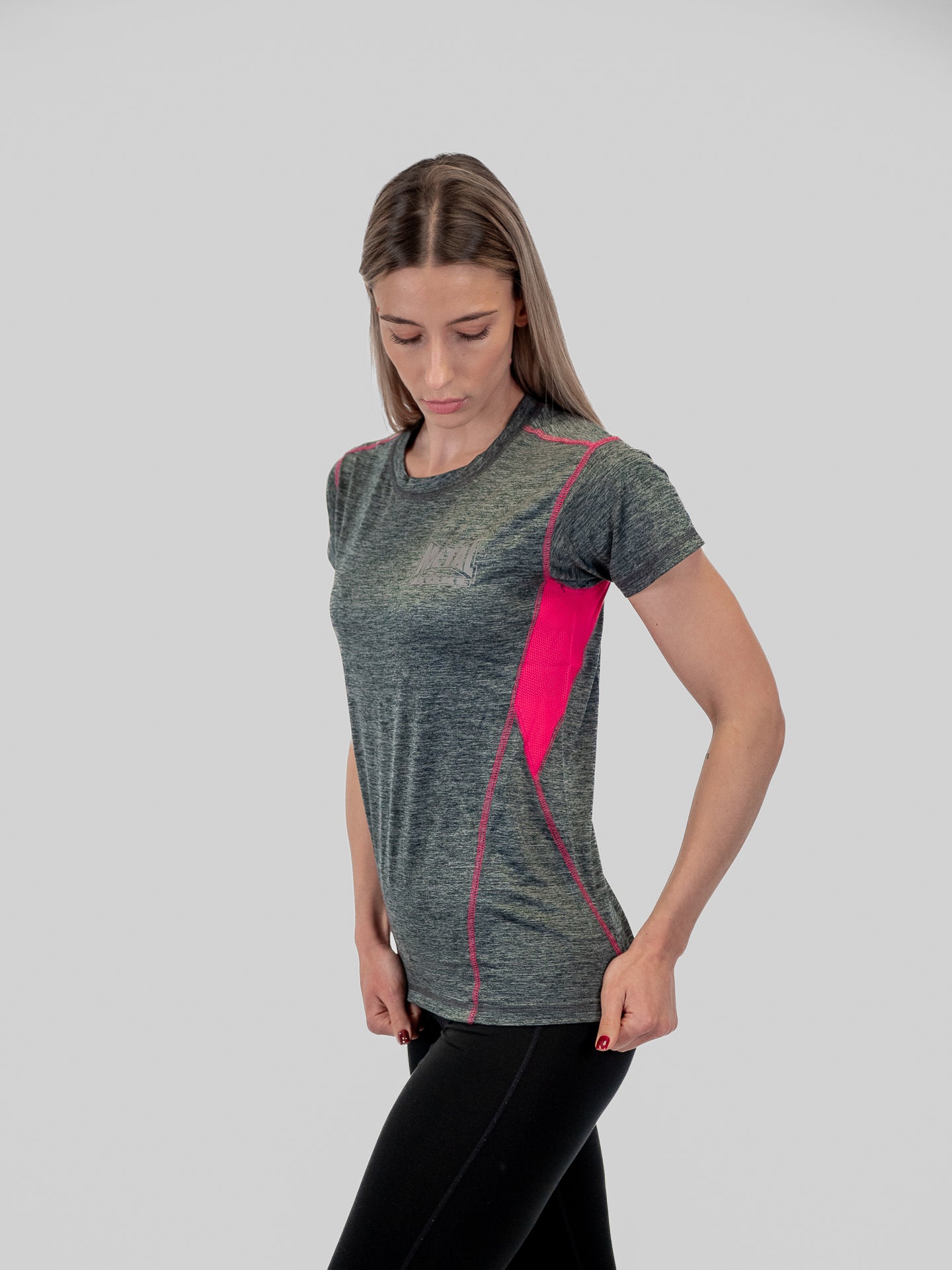 T-SHIRT FEMME TECHNIC GRIS FUCHSIA