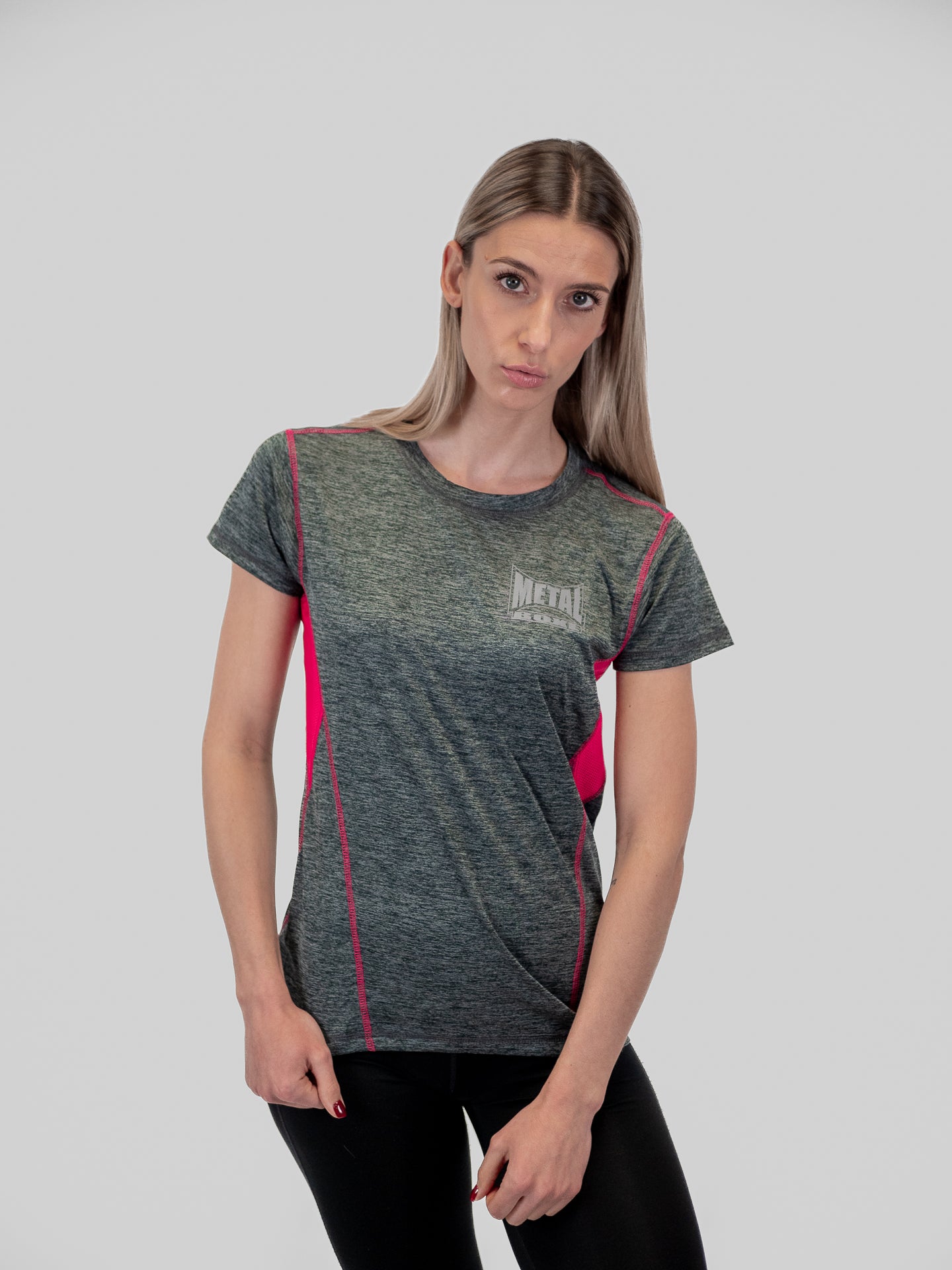 T-SHIRT FEMME TECHNIC GRIS FUCHSIA