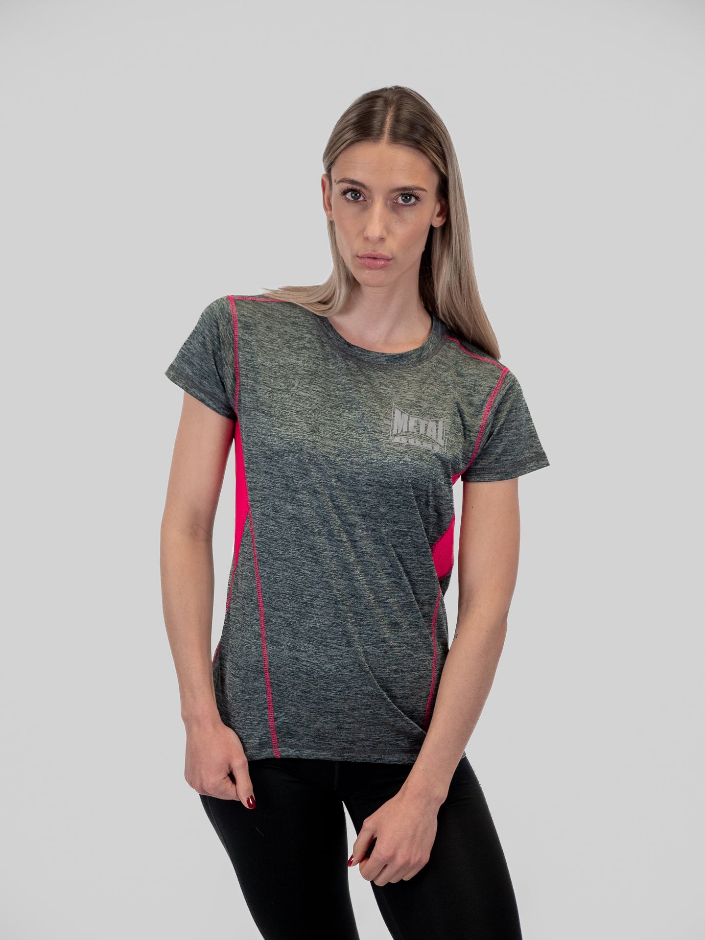 T-SHIRT FEMME TECHNIC GRIS FUCHSIA