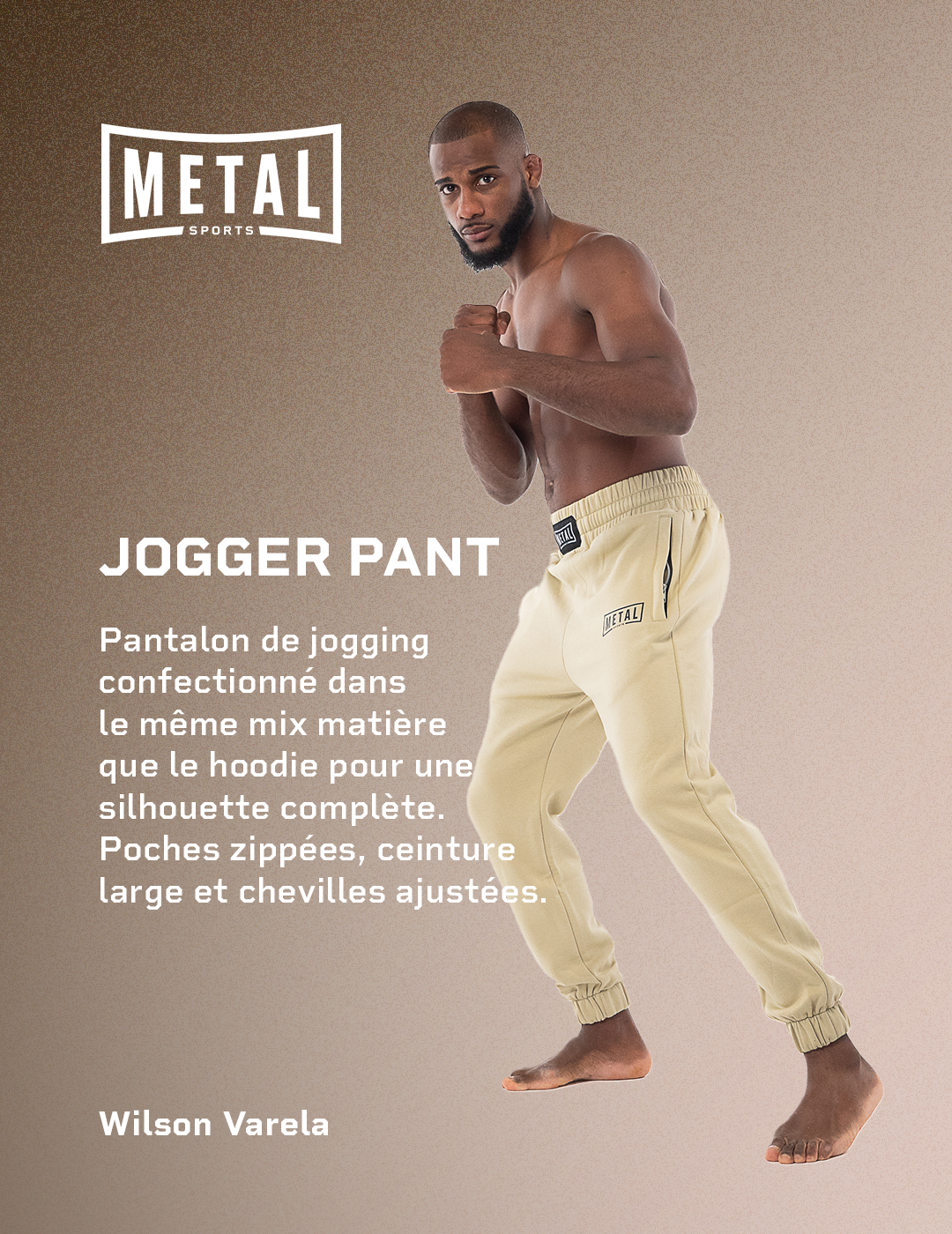jogger pant metal sports pantalon de jogging coton boxe mma style ensemble noir desert storm beige wilson varela